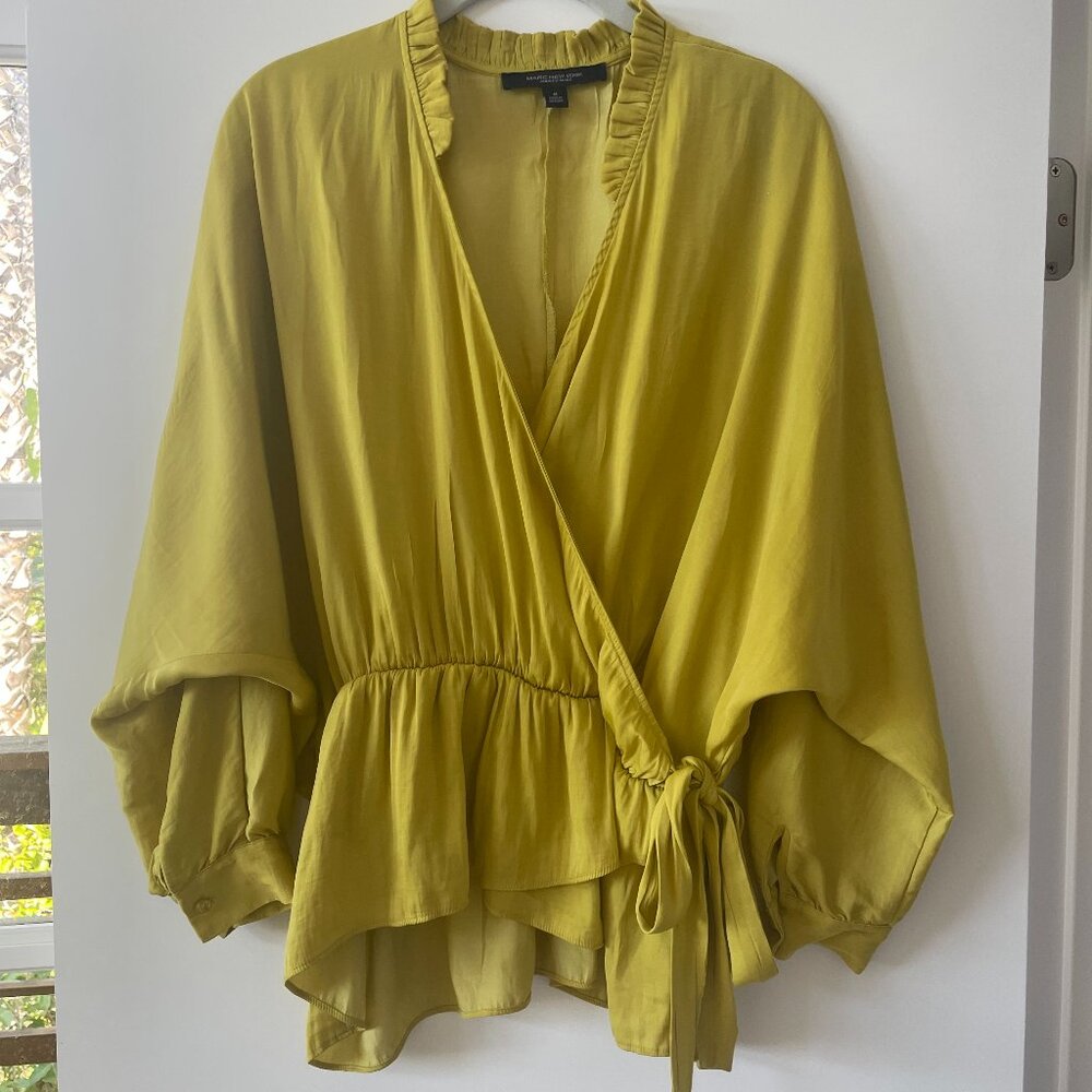 Marc New York,‎ Andrew Marc Yellow Faux Wrap Blouse, Long Sleeve, Size M